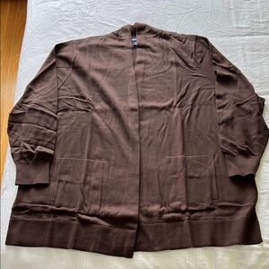 Lands' End Cotton Chelsea Brown Open Cardigan